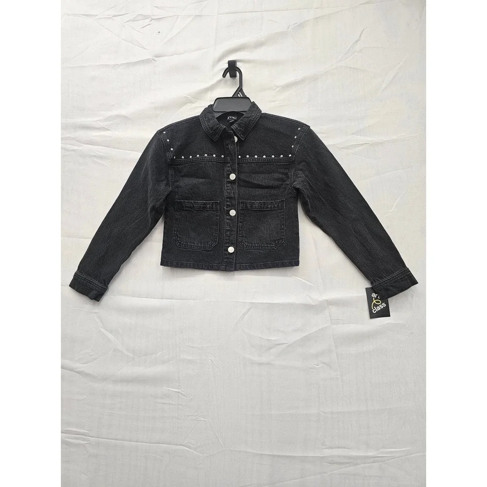 Art Class Girls Black Denim Studded Pearl Trucker‎ Jacket Size M 8 F00383226